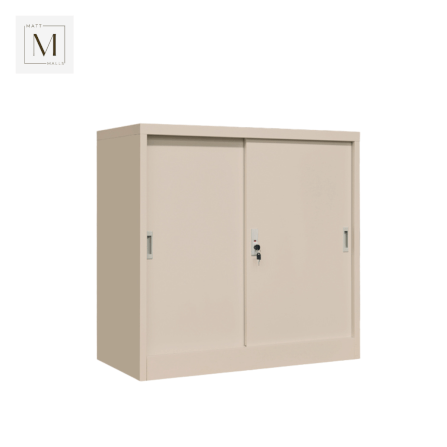 ตู้เอกสารเหล็กบานเลื่อน MATTMALLS รุ่น M-FC-M1 สีครีม ทึบเตี้ย 85 ซม._3